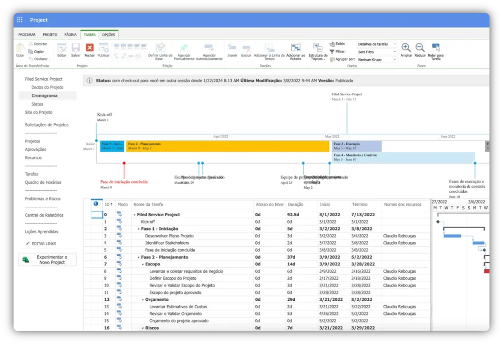 Configuração do Microsoft Project Online